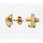 14K Yellow Gold Earrings w/ Diamonds & Earnuts Cross w/Ring 10x9.5mm